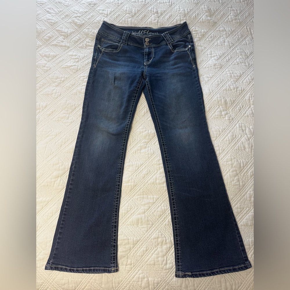 Y2K Vintage Wallflower Dark Blue Flare Jeans with Pocket Detail Size 11